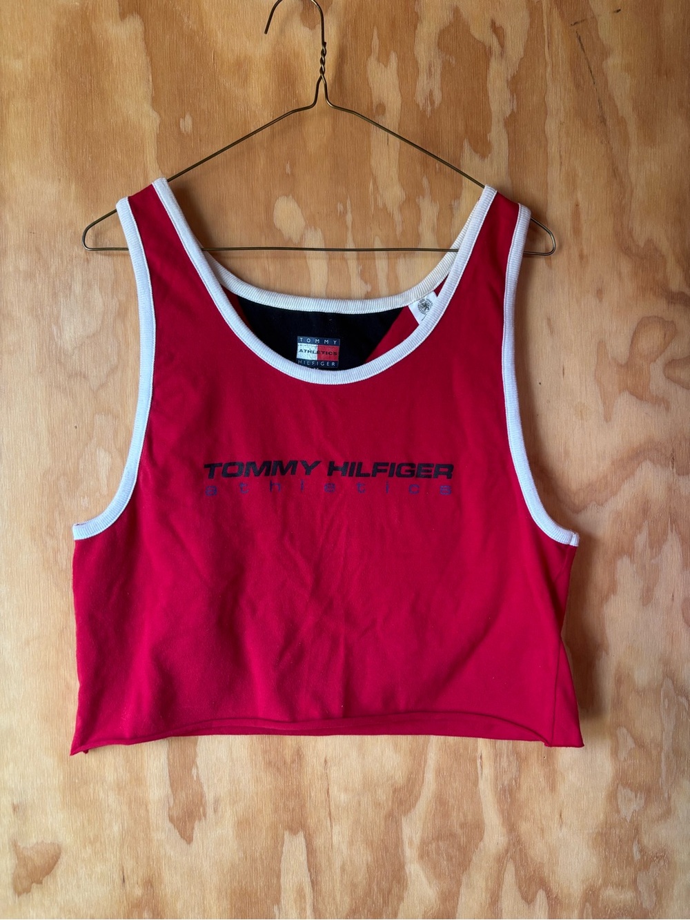 Tommy Hilfiger Athletics Vintage Red Contrast Cropped Tank Top Medium Retro 90s